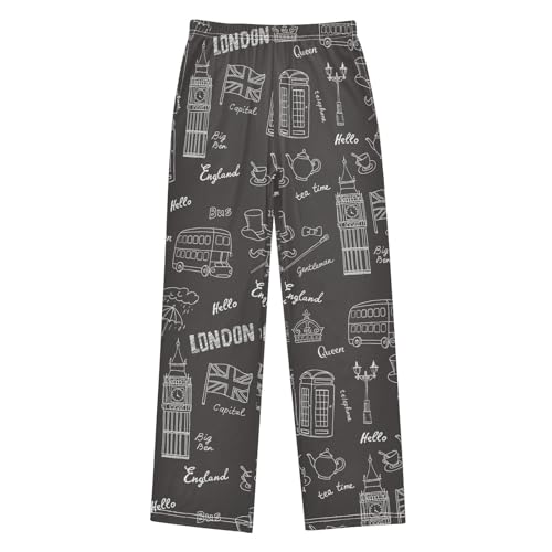London Bus Queen Print Boys Long Pants Soft Trousers Elastic Waist Kids Lounge Bottoms with Pockets S-XL