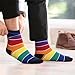 Fourluoo 6 Pairs Striped Socks Adult Crew Cotton Rainbow Stripe Athletic Casual Socks for Women and Men Multicolored Unisex Matching