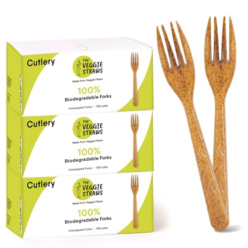 Premium Quality 100% Biodegradable Forks Made of Vegetable Fibers, 300 PCS of 6.7” Long Heavy-Duty and Splinter Free Eco-Friendly Forks, Perfect Sustainable Cutlery for All Types of Occasions