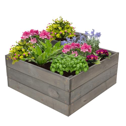 PROREGAL Hochbeete TREPPEN Holz | HxBxT 36x62x62 cm | Holz | Grau | Kräuterbeet Gemüsebeet Pflanzenbeete Blumenkasten