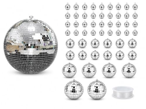 Youdepot - Bola espejada de 12 pulgadas y paquete de 54 bolas espejadas mini, adornos para Navidad, fiestas, bodas y decoración DIY miniatura 1