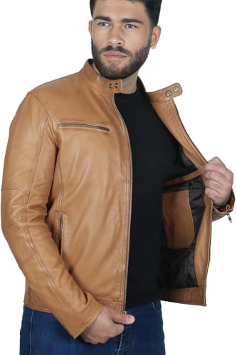 Image of Brown Leather Jacket Men| Waxed Vintage Biker Jacket | Genuine Lambskin Motorcycle Clothing