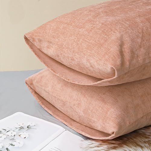 Image of CaliTime Throw Pillow Covers Decorative 20 X 26 Inches Pack of 2 Cozy Chenille Standard Pillow Shams Cases for Couch Sofa Bed Living Room Home Dusty Pink