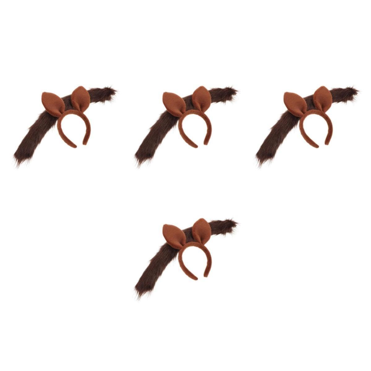 Tofficu 4 Juegos Diadema de Disfraz Orejas de Caballo de Peluche Marrón para Cosplay y Actuaciones Escolares Diseño Realista y Material Suave de Felpa