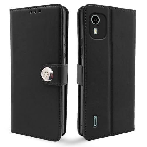 Image of Pikkme Nokia C12 / Nokia C12 Pro Flip Cover Leather Finish | Inside TPU with Card Pockets | Wallet Stand and Shock Proof | Complete Protection Button Flip Case (Black)