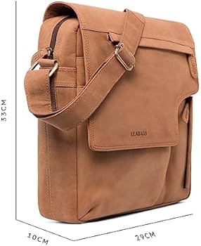 LEABAGS Amsterdam Leren schoudertas I kleine schoudertas van echt buffelleer I vintage look I 13 inch laptoptas I lederen tas I kantoortas I