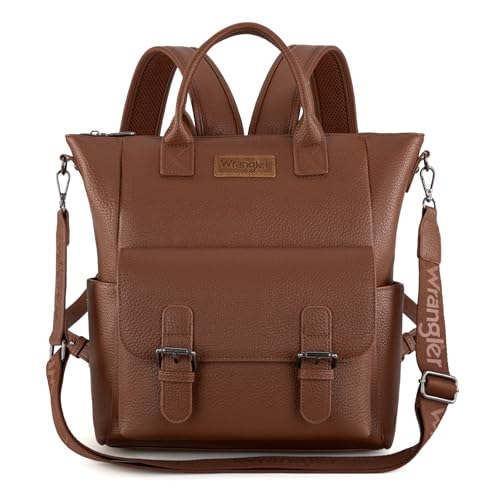 Image of Montana West Wrangler Womens Convertible Backpack Purse Anti-Theft Brown Backpack with Adjustable Crossbody Shoulder Strap for Work Travel WG175-9110BR