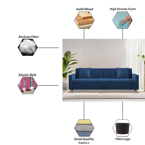 Image of Casaliving Garcia 3 Seater Sofa Set for Living Room (Blue Colour Fabric) Premium Fabric Sofa
