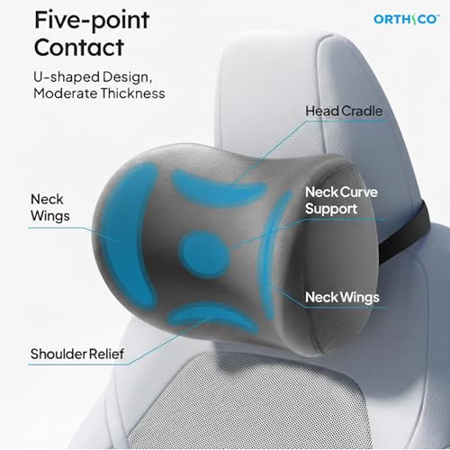 Image of Car Neck Rest Pillow Pack of 2, Memory Foam Ergonomic Neck Pillow for Car Seat Head Support, Universal Neck Rest for Car Driver or Passenger, Grey, 1 Year Warranty