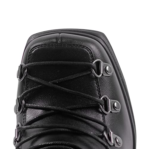 Onlymaker Ankle Boots Black Lace Up Embellished Boots With Grommets Block Heeled Zip Up Double Platform Booties With Tread Soles Pu Leather Size 6 #TOP1