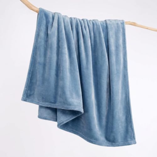 Image of Martha Stewart - King Size Blanket, Ultra-Soft Plush Fleece Throw Blanket with Double-Needle Stitching, 350 GSM, Medium Weight Bedding for Bed or Couch (Bedford Solid Blue)