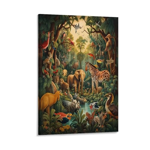 Animaux de jungle : peinture sur toile pour chambre d'enfant