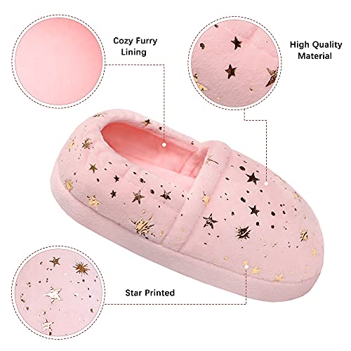 Bigwow Kids Slippers For Girls Toddler Elastic Heel Girls House Shoes Cozy Memory Foam Slippers Indoor Outdoor Pink Size 9-10 #TOP3