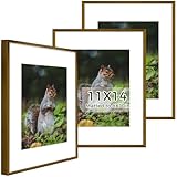 Golden State Art 11x14 Picture Frame 3 Pack - Aluminum Frames with 8x10 Removable Mats & Real Glass, Display 11x14 Posters or 8x10 Photos - Bronze Gallery Wall Frames for Home Office Decor