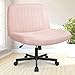 NEO CHAIR Criss Cross Chair with Wheels Home Office Cross Legged Armless Chairs Ergonomic Adjustable Computer Desk Task Wide Seat for Bedroom Vanity Comfy Swivel (Pink)