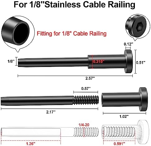 BLIKA 20 Pack 1/8" Black Stainless Steel Invisible Receiver and Swage Stud End for Cable Railing, Deck Stair Threaded End Fitting for Wood & Metal Post, Black Cable Railing Hardware