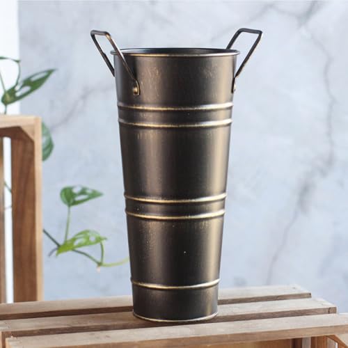 Umbrella Holder Entrance Metal Umbrella Stand, 25.5 cm Galvanised Steel Bucket, for Entryway Porch Indoor Use, Organizer for Umbrellas, Walking Sticks & Canes (Black)