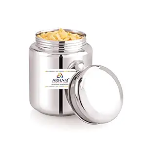 Arham Stainless Steel Pearl Canister with Thread Lock Lid | Food Grade Heavy Gauge Multipurpose Airtight Storage Jar | Container or Dabba for Kitchen (1000ml Pack of 1)