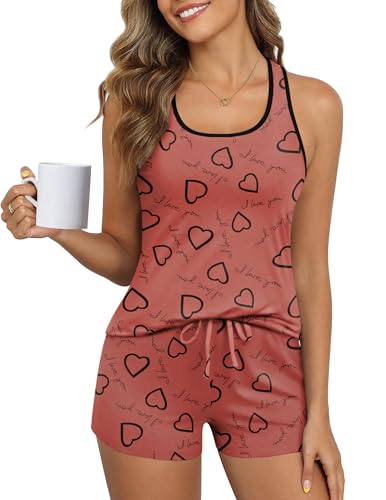 Ekouaer Womens Tank Top Pajama Set Comfy Sleeveless Sleepwear Racerback Cami and Shorts Pjs 2 Piece Summer Loungewear