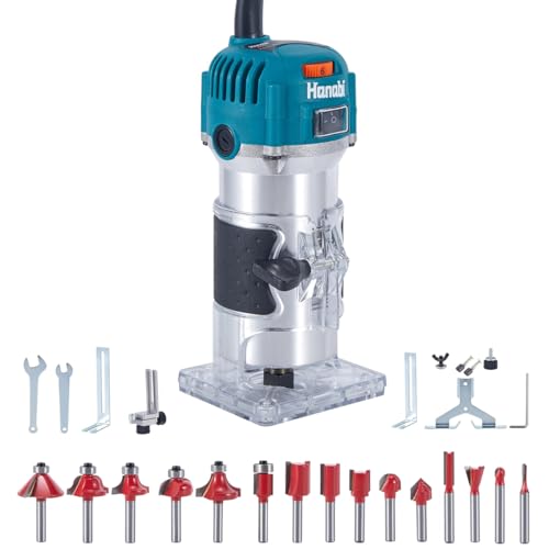 Hanabi Tupia Manual 700W 110V com Controle de Velocidade, com 15 Fresas para Madeira, Tupia Laminadora com Base Transparente Profissional, Fresadora de Madeira