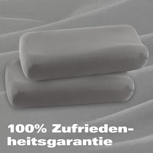 BaSaTex Bio Kissenbezüge Spannbezüge 2er Pack für Nackenkissen und Gesundheitskissen | 97% GOTS-Zertifizierte Baumwolle + 3% Elasthan | 40x60 cm - 45x65 cm | Anthrazit