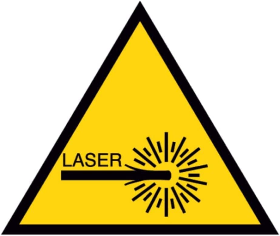 TLDSHOP®   Adhesivo de señal de peligro, PVC adhesivo resistente   Lavable   Medidas 12 cm (Lados) y 10 cm (altura): (ATENCIÓN RAYES LASER   Triángulo 2)