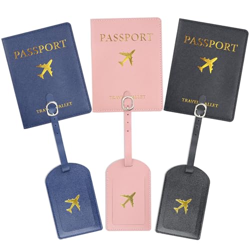 3PC Passport Covers Holder and Luggage Tags Set - Leather