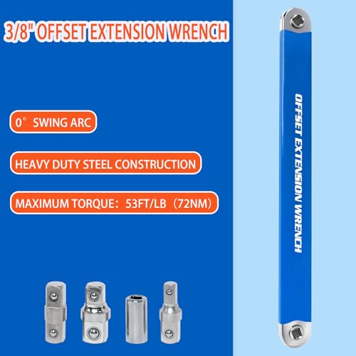 YoShin Ratchet Wrench Extender, Tight Reach Extension Wrench Set with 1/2", 1/4" and 3/8" Square Drive Adapters, Universal Offset Extension Wrench for Hard to Reach Areas, Impact Wrench Extension Bar by YoShin - Image 2