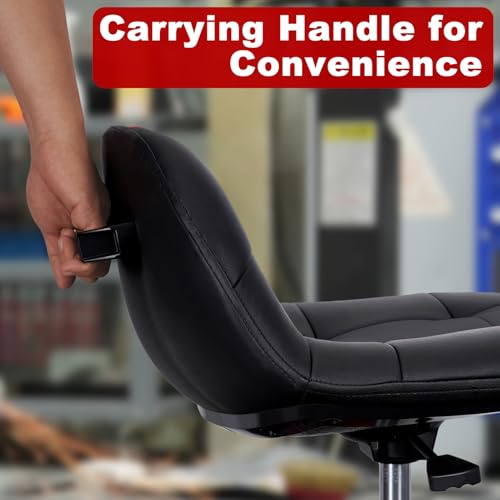 Image of Rolling Stool with Wheels, Adjustable Shop Stool Mechanic Seat, Garage Shop Roller Work Chair, Mobile Rolling Seat with Tool Tray, 2 Cup Holders, 4 inch Casters, 350 LBS, Heavy-Duty, Black