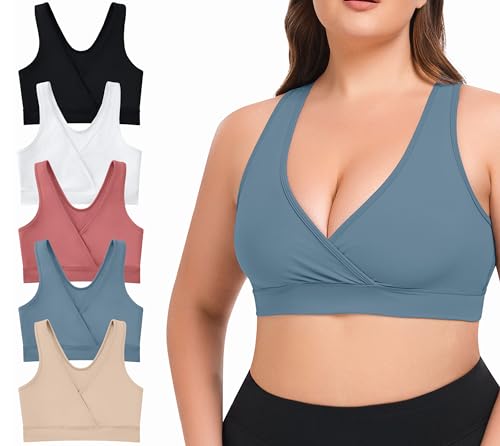 Image of VIMMYTHS Women Maternity Pregnancy Nursing Bras for Breastfeeding - 5Pack(S-4XL) - Racerback Comfrotable Bralette