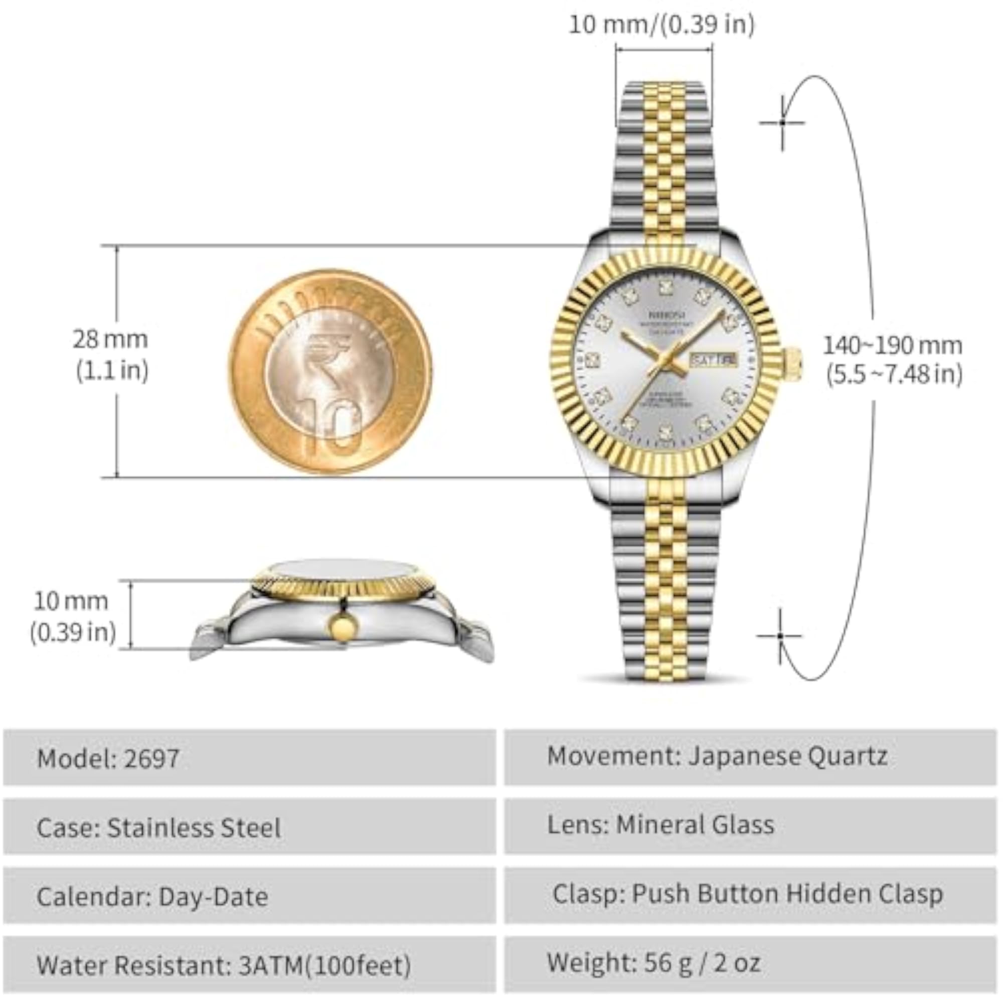 Women's Classic Analog Quartz Stainless Steel Diamond Watch, Rose Gold