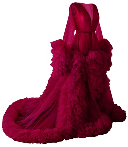 Image of BATHGOWN Sexy Illusion Long Lingerie Tulle Robe Nightgown Bathrobe Sleepwear Bridal Robe Wedding Scarf