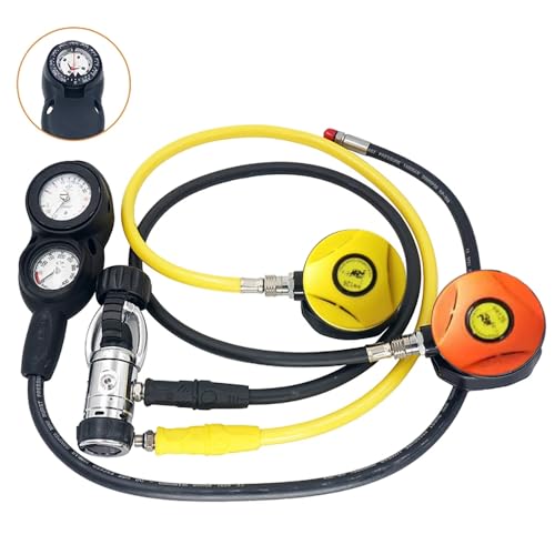 TUDIVING-Diving Regulator Set | Diving Stage Regulator- with 2nd Stage & Tripartite Table(Pressure Gauge, Compass, Depth Gauge) | Scuba Diving Regulator Kit for Underwater Activities