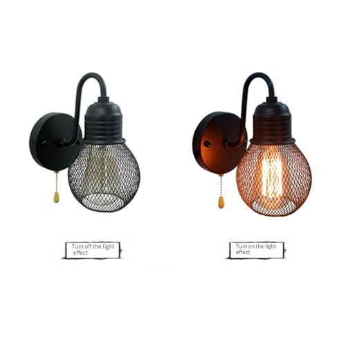 Aplique de pared vintage E27 industrial negro con tirador de cadena para sala de estar y salón 3