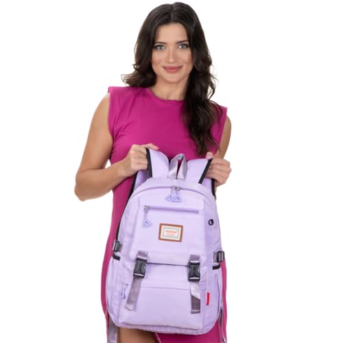 Mochila Feminina Escolar Bolsa Faculdade Viagem Anti Furto para Notebook (Roxo claro)