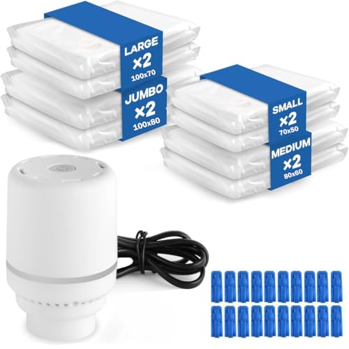 LJUNLXH，Bolsa de vacío con bomba eléctrica, 8Bolsa de almacenamiento(2XL + 2L + 2M + 2S) Resistente y Reutilizable Adecuado Para Viaje y Hogar