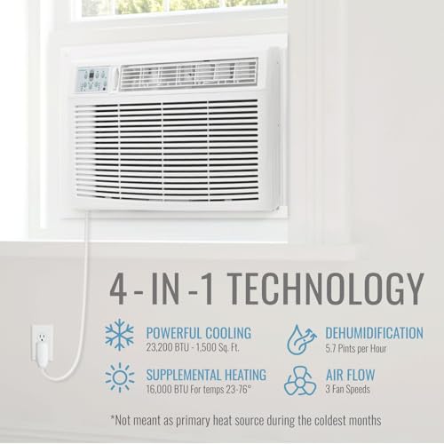 Image of Keystone 23,200 BTU Window Air Conditioner with 16,000 BTU Supplemental Heat and Dehumidifier, 230V, Window AC for Large Rooms up to 1,500 Sq.Ft. with Smart Remote Control | 16,000 BTU Supplemental Heat,Dehumidifier, 230V, Remote Control for Large Rooms up to 1,500 Sq.Ft.