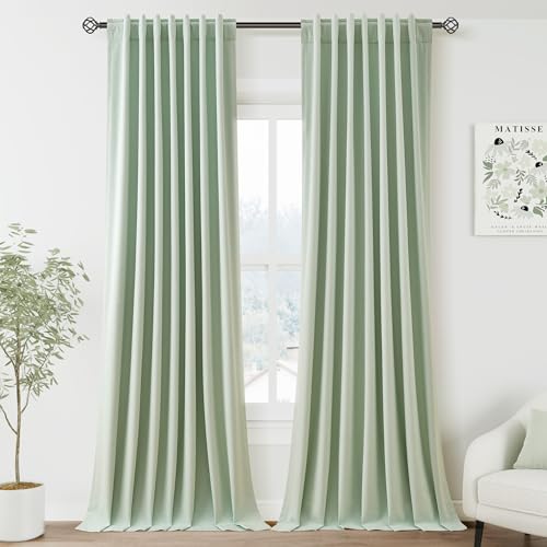 Image of Aqua Green 100% Blackout Linen Curtains for Bedroom 102 Inches Long Back Tab Rod Pocket Thermal Insulated Acoustic Panels Black out Curtain for Living Room Dining Room Modern Drapes 52x102, 2 Panels