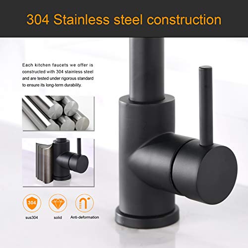 Sink Faucet, Black Kitchen Faucet with Pull Down Sprayer VFauosit Commercial Stainless Steel Laundry Single Handle Pull Out Kitchen Faucets Matte Black, Grifo para Fregaderos de Cocina