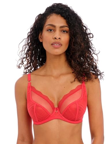 Freya Women's Fatale Underwire Plunge Bra, Sheer, Chilli Red, 34DD
