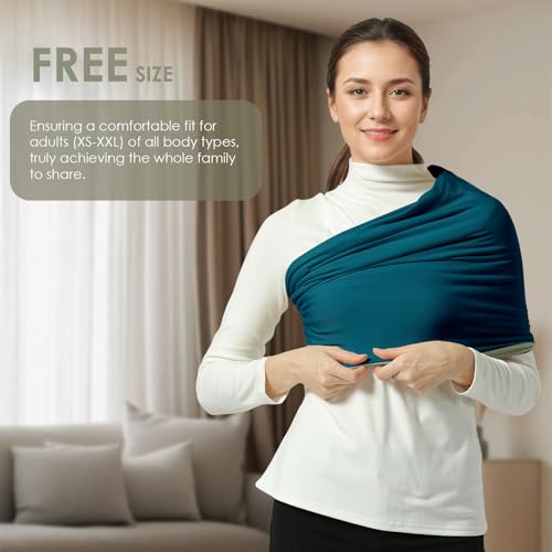 Image of Baby Wrap Carrier, Lightweight Baby Wearing Wraps for Newborn and Infant, Soft Swaddle Holder Carrier, Cozy Baby Sling 7-35 lbs Blue+Green