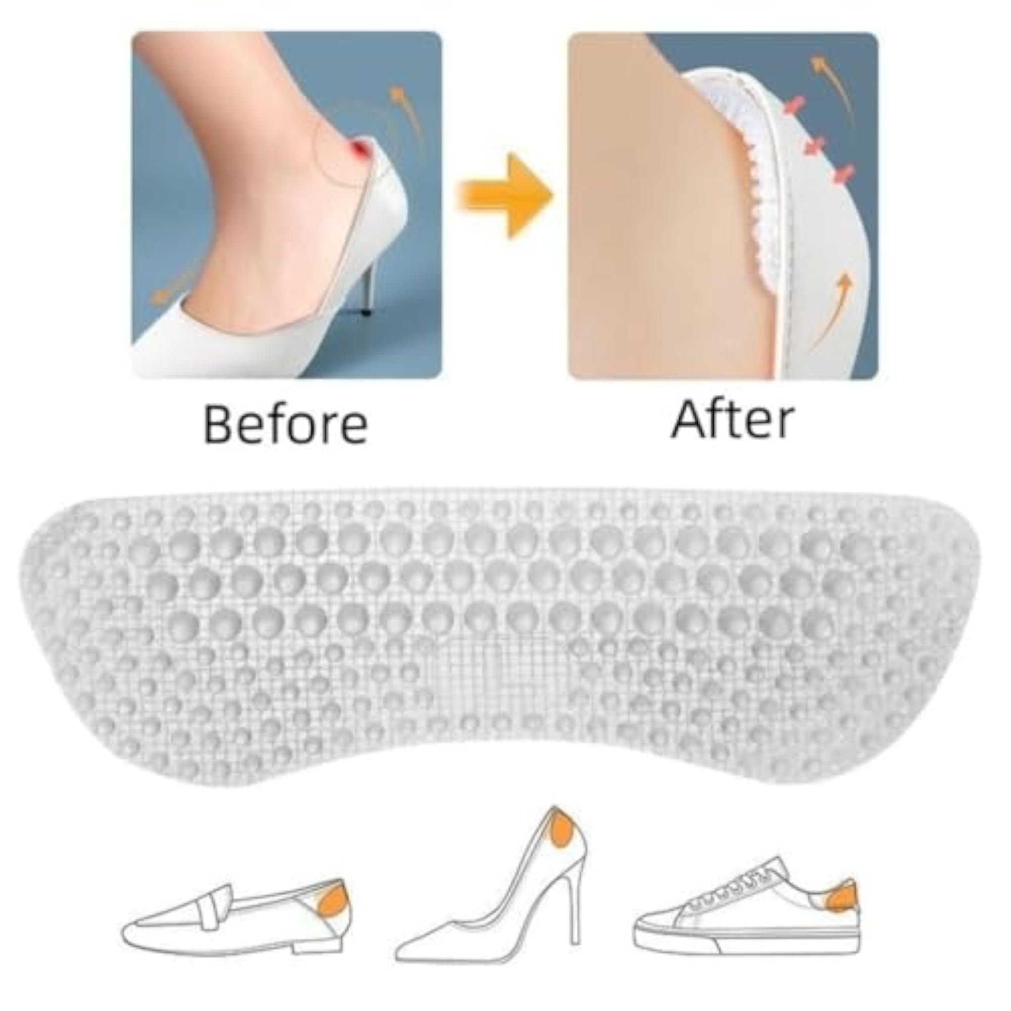 Silicone Heel Pads for Pain Relief and Comfort, Anti-Slip Design