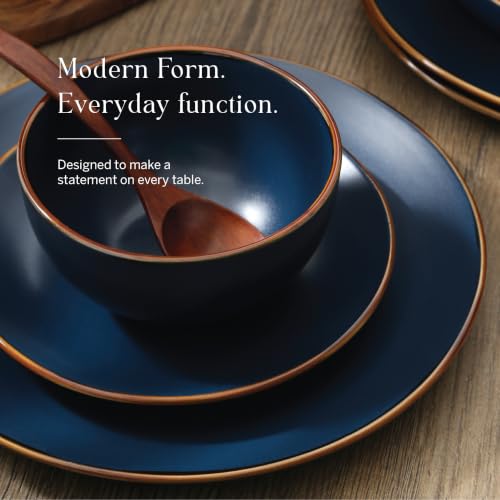 Image of Stone Lain Brasa Stoneware 32 Piece Modern Dinnerware Sets, Plates and bowls, Service for 8, Blue, Microwave & Dishwasher Safe