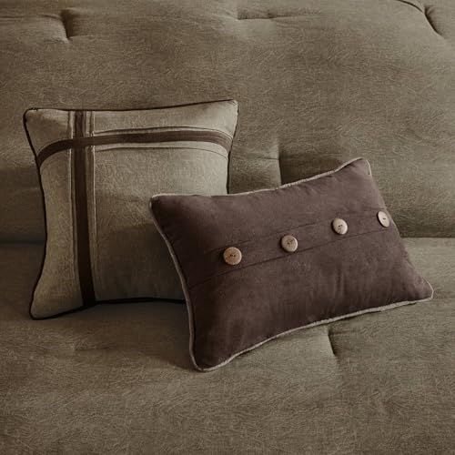 Madison Park Boone Cozy Comforter Set, Faux Suede, Deluxe Hotel Styling All Season Down Alternative Bedding Matching Shams, Decorative Pillow, Queen (90 in x 90 in), Rustic Brown 7 Piece