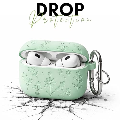 Image of Emoh Roced Case for Airpods Pro 3,Silicone Flower Engraved Cases Compatible with Apple AirPods Pro 3rd Generation 2025, Shockproof, Anti-Scratch, Protective Case Cover (Mint Green, for AirPods pro 3)