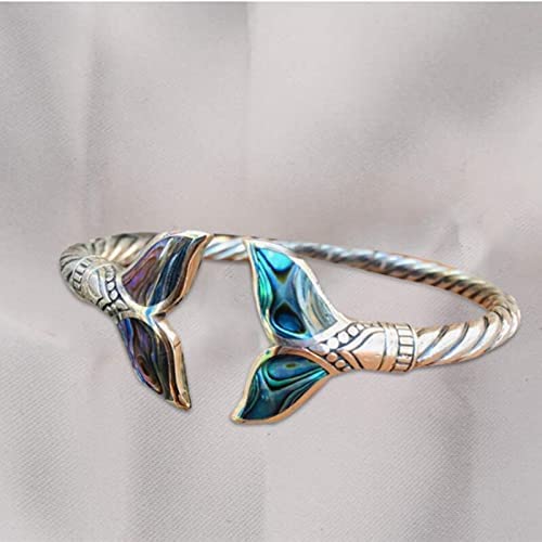 Natural Abalone Shell Mermaid Tail Bangle Bracelet For Women Open Cuff Bracelets And Bangles Vintage Jewelry #TOP2