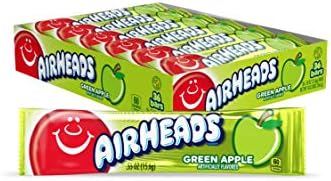 Airheads Candy, Green Apple Flavor, Individually Wrapped Full Size Bars, Taffy, Non Melting, Party, Pack of 36 Bars