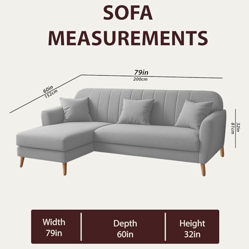 Image of Atticus LHS 4 Seater L Shape Sofa Set for Living Room (Grey Fabric) Premium Fabric Sofa Set