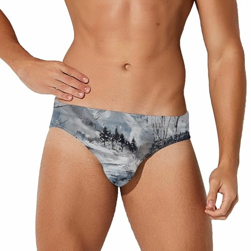 Wolf Wolves by The Stream Mens Swim Briefs Bikini Sexy Low Rise Trunks Swimsuit Bathing Suit Beach