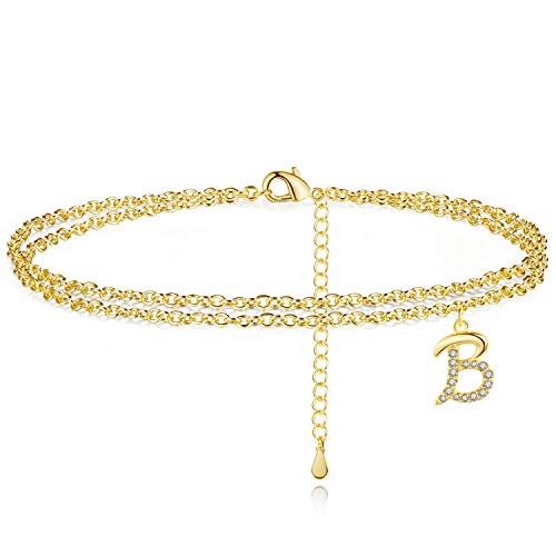 Anklets for Women Gold Initial Layered Ankle Bracelets Jewelry Gift for Women Teen Girls with Letter B